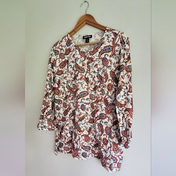 Lands' End Paisley Print Quarter Button Down Women's Top Size XL /18 - Picture 3 of 10